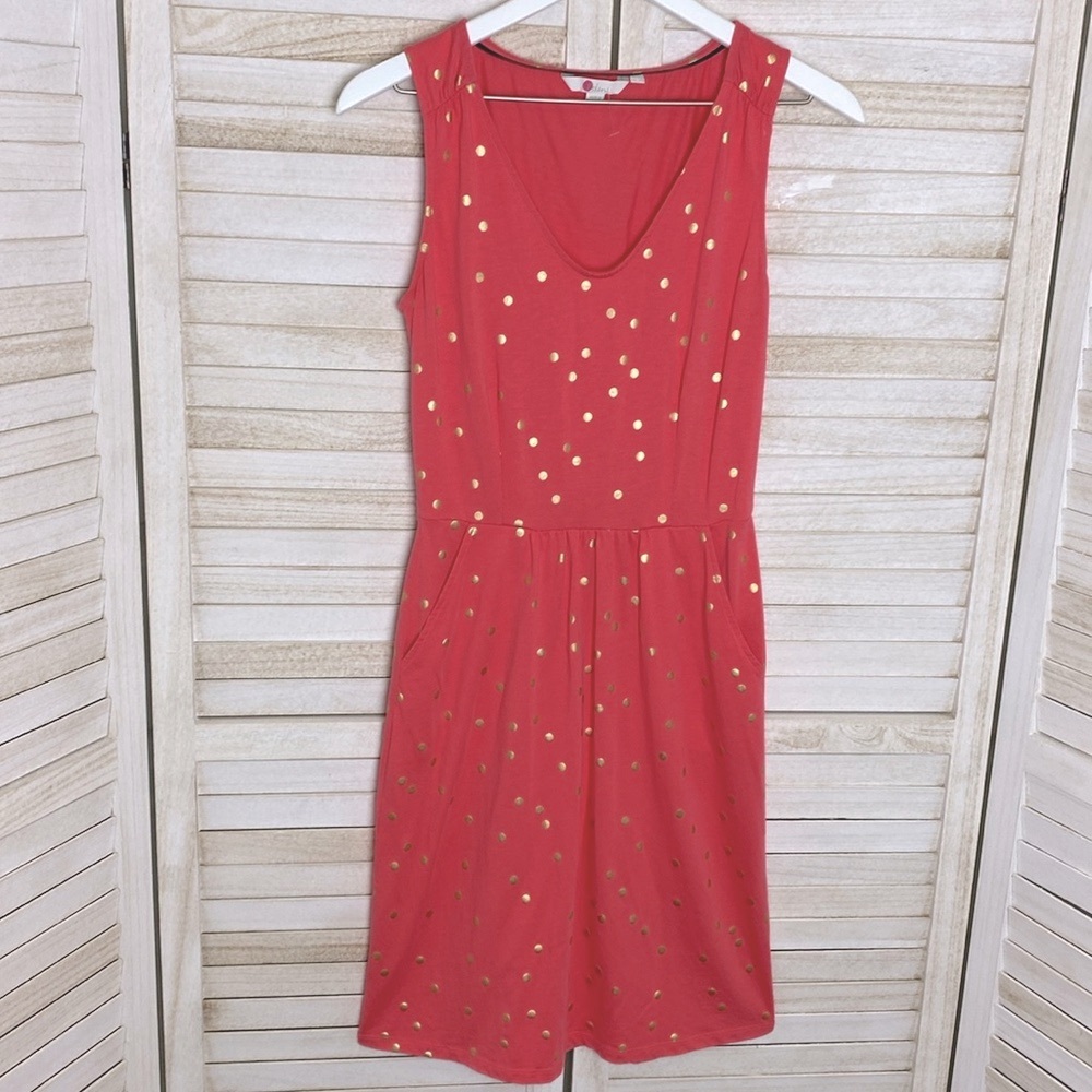Boden Melinda Coral Gold Polka Stamped Jersey Knit Dress Size 6